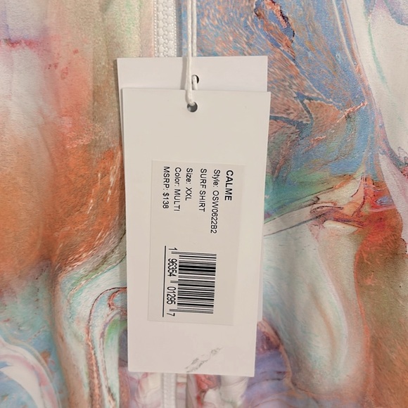 Johnny Was Calme Surf Shirt Multi Pastel Marbled 1/3 Zip Fitted NWT Size XXL - Picture 3 of 11